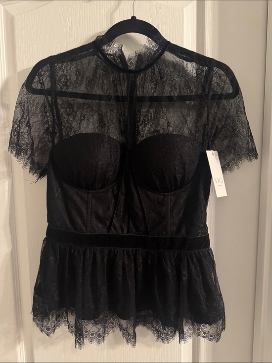 Vici Tops - Vici Black Lace Peplum Bustier Top